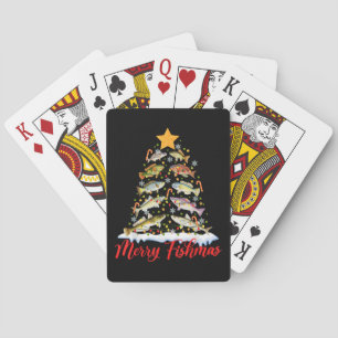 Merry Fishmas Funny Christmas Tree Lights Fish Fis Playing Cards