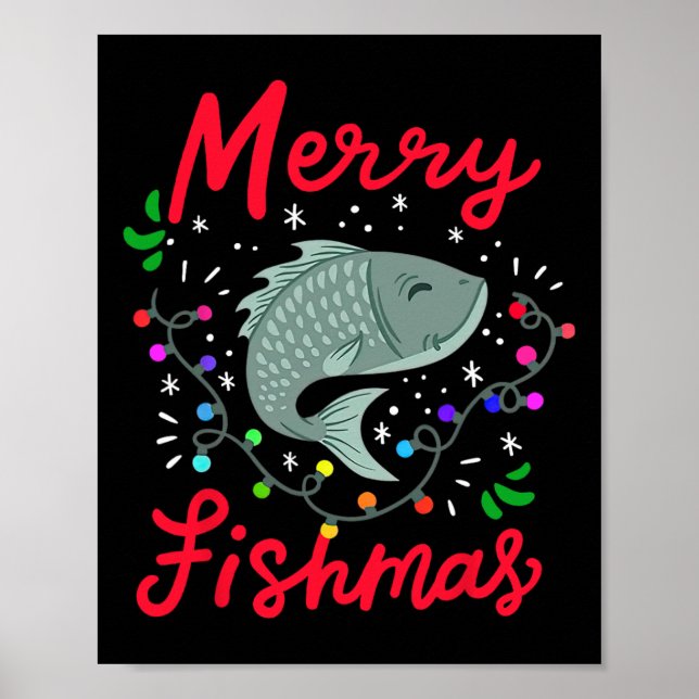 Merry Fishmas Funny Christmas Tree Lights Fish Fis Poster (Front)