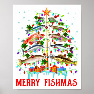 Merry Fishmas Funny Christmas Tree Lights Fish Fis Poster