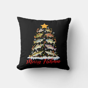 Merry Fishmas Funny Christmas Tree Lights Fish Fis Throw Pillow