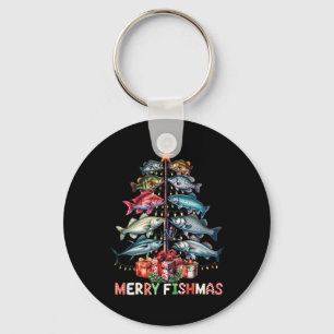 Merry Fishmas Funny Christmas Tree Lights Fishing Keychain