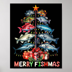 Merry Fishmas Funny Christmas Tree Lights Fishing  Poster