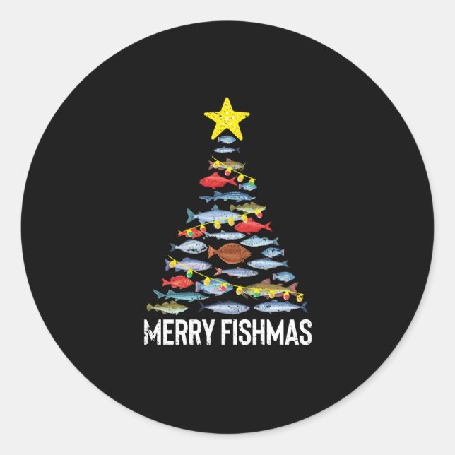 Merry Fishmas Funny Fish Christmas Fishing Xmas Classic Round Sticker (Front)