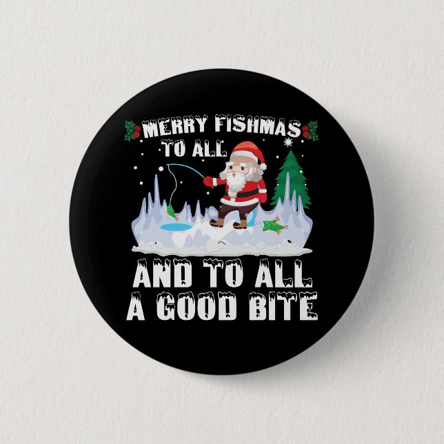 Merry Fishmas Funny Fish Fishing Fisherman Xmas 2 Inch Round Button (Front)