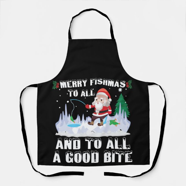Merry Fishmas Funny Fish Fishing Fisherman Xmas Apron (Front)