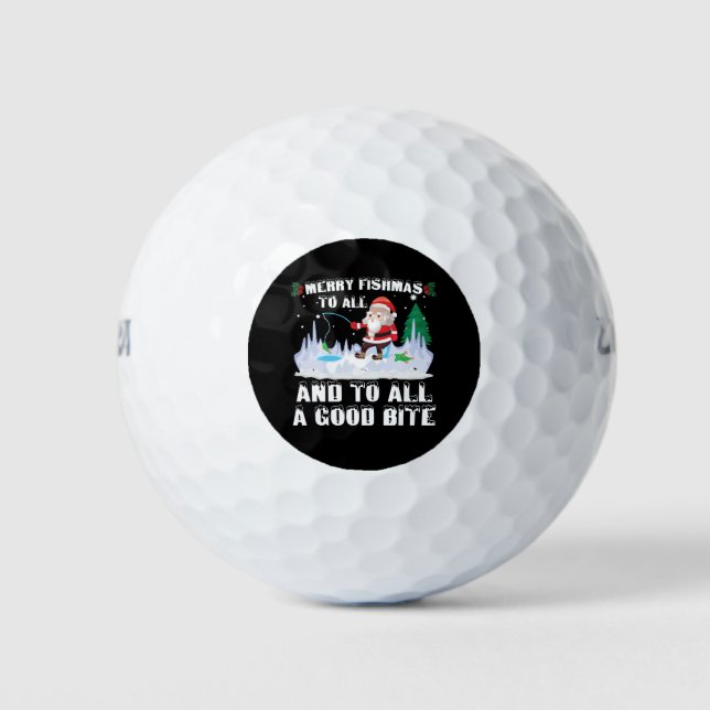 Merry Fishmas Funny Fish Fishing Fisherman Xmas Golf Balls (Front)