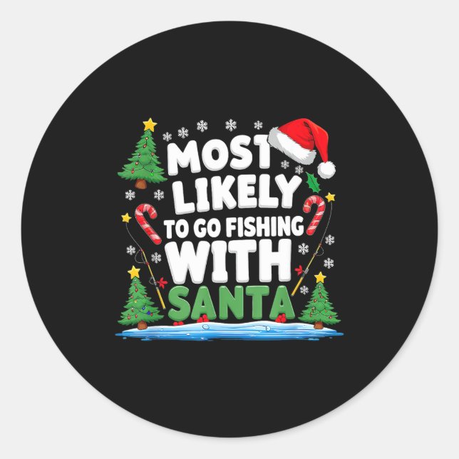 Merry Fishmas Funny Fish Santa Bigfoot Christmas F Classic Round Sticker (Front)