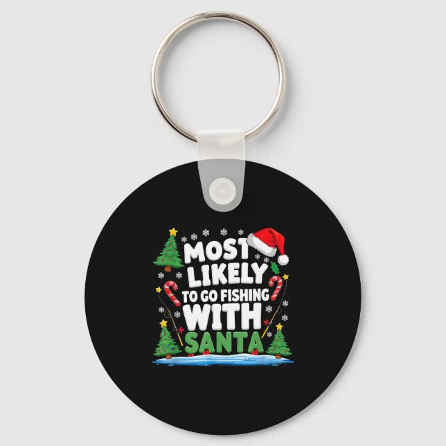Merry Fishmas Funny Fish Santa Bigfoot Christmas F Keychain (Front)