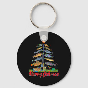 Merry Fishmas Funny Fisher Christmas Tree Fishing Keychain