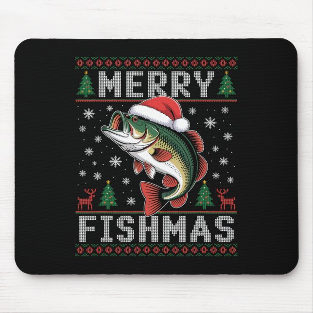 Merry Fishmas Funny Fishing Christmas  Mouse Pad (Front)