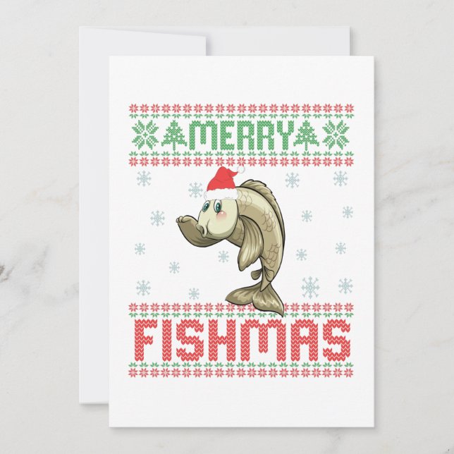 Merry Fishmas Funny Ugly Christmas Sweater Fish Thank You Card (Front)