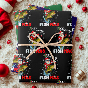 Merry Fishmas Gift Wrap, Fish Fishing Christmas Wrapping Paper Sheet