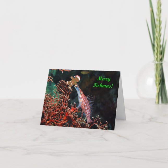 Merry Fishmas Hawkfish Holiday Card (Front)