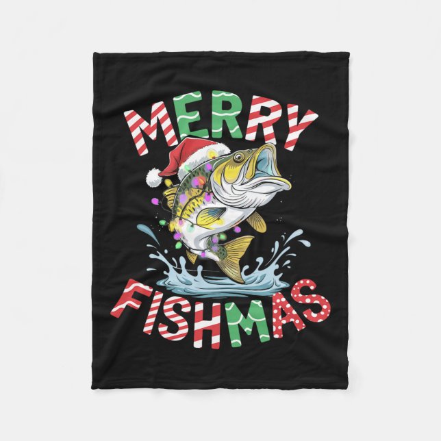 Merry Fishmas Santa Fishing Funny Fisherman Christ Fleece Blanket (Front)