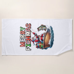 Merry Fishmas Santa Fishing Lovers Funny Fisherman Beach Towel