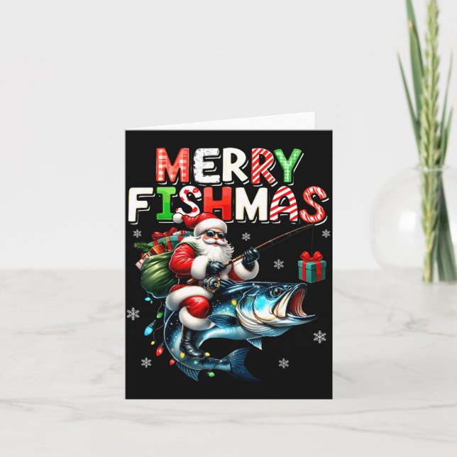 Merry Fishmas Santa Fishing Lovers Funny Fisherman Card (Front)