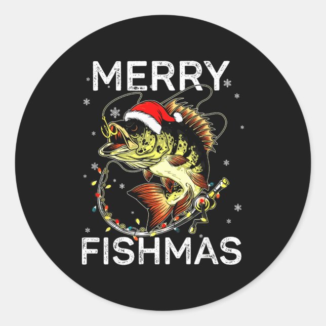 Merry Fishmas Santa Fishing Lovers Funny Fisherman Classic Round Sticker (Front)