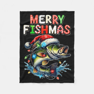 Merry Fishmas Santa Fishing Lovers Funny Fisherman Fleece Blanket