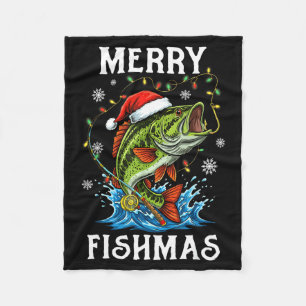 Merry Fishmas Santa Fishing Lovers Funny Fisherman Fleece Blanket