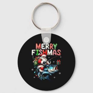 Merry Fishmas Santa Fishing Lovers Funny Fisherman Keychain