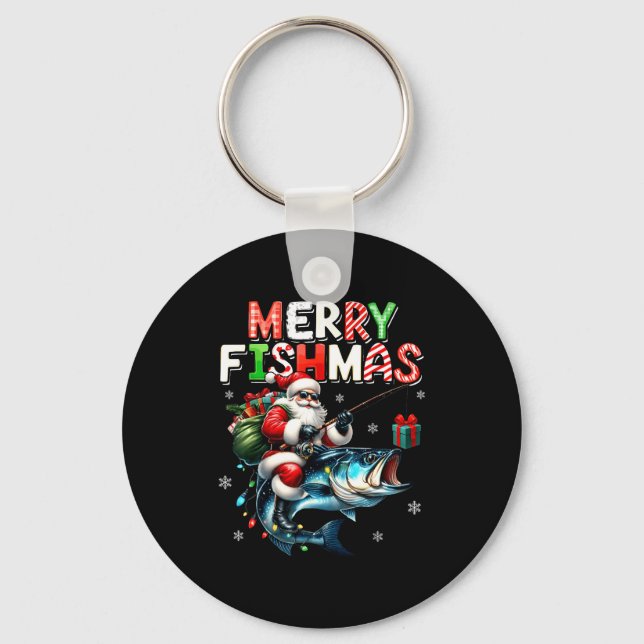 Merry Fishmas Santa Fishing Lovers Funny Fisherman Keychain (Front)