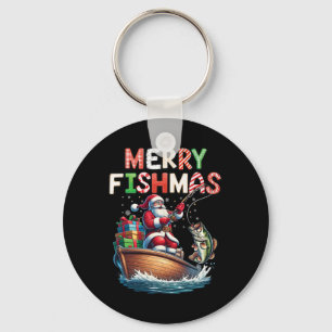 Merry Fishmas Santa Fishing Lovers Funny Fisherman Keychain