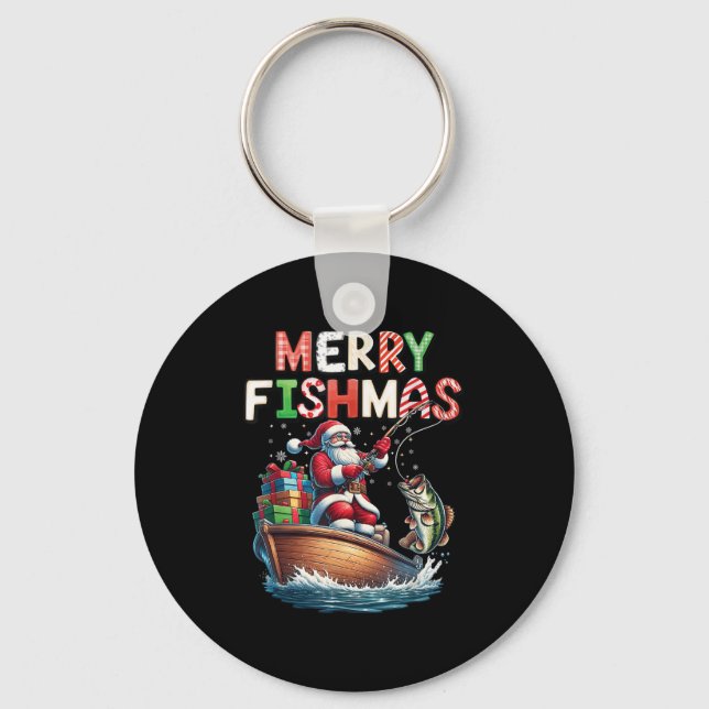 Merry Fishmas Santa Fishing Lovers Funny Fisherman Keychain (Front)