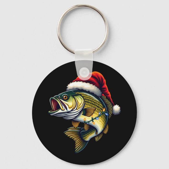 Merry Fishmas Santa Fishing Lovers Funny Fisherman Keychain (Front)