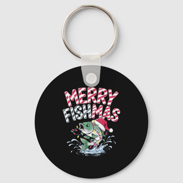 Merry Fishmas Santa Fishing Lovers Funny Fisherman Keychain (Front)