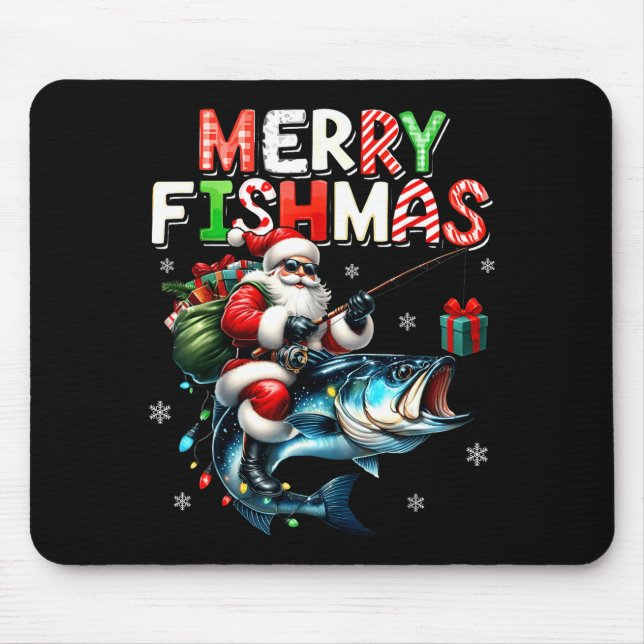 Merry Fishmas Santa Fishing Lovers Funny Fisherman Mouse Pad (Front)