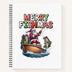 Merry Fishmas Santa Fishing Lovers Funny Fisherman Notebook