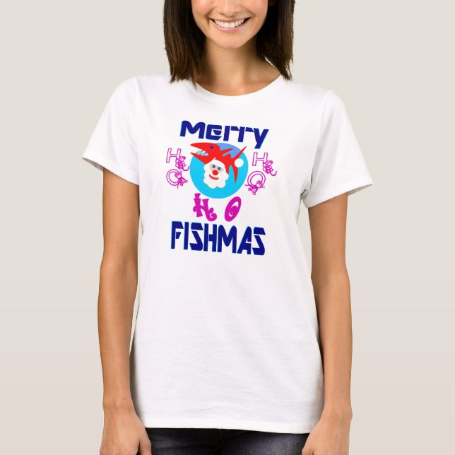 ♫♥Merry FishMas-SantaFish Funny Long Sleeve Tee ♥♪ (Front)
