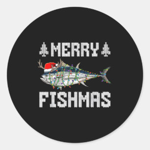 Merry Fishmas Tuna Fish Christmas Santa Hat Seafoo Classic Round Sticker
