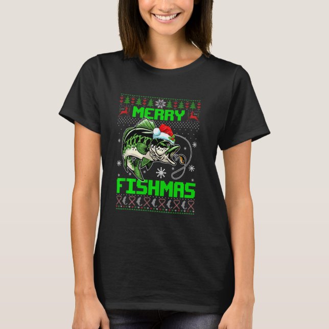 Merry Fishmas Ugly Christmas Sweater Fishing Fishe (Front)