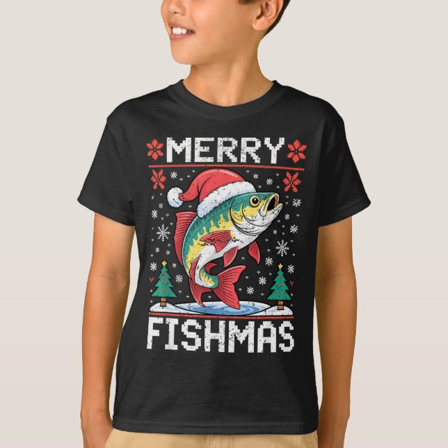 Merry Fishmas Ugly Christmas Sweater Fishing Lover (Front)