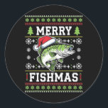 Merry Fishmas Ugly Fishing Christmas B Fish Pajama Classic Round Sticker<br><div class="desc">Merry Fishmas Ugly Fishing Christmas B Fish Pajama Gifts</div>