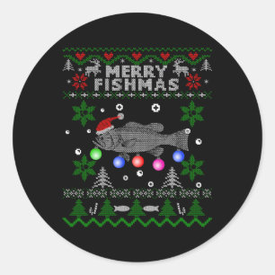 Merry Fishmas Ugly Fishing Large Mouth Bass Classic Round Sticker