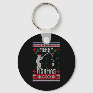 Merry Fishmas Ugly Sweater Ugly Fishing Christmas Keychain