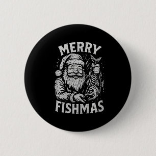 Merry Fishmas Vintage Santa Fishing Christmas Prem 2 Inch Round Button
