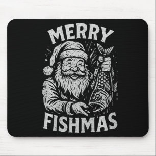 Merry Fishmas Vintage Santa Fishing Christmas Prem Mouse Pad