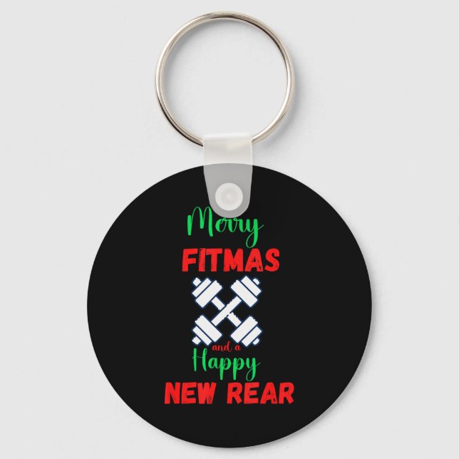 Merry Fitmas And Happy New Rear Fitness Funny Xmas Keychain (Front)