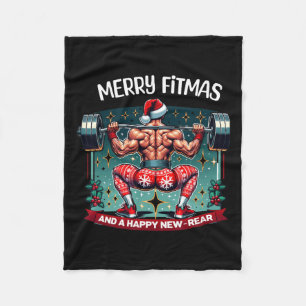 Merry Fitmas And Happy New Rear Year Fitness Weigh Fleece Blanket