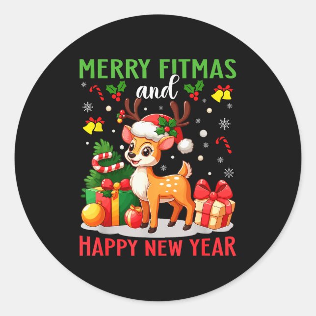 Merry Fitmas Happy New Year Funny Christmas New Ye Classic Round Sticker (Front)