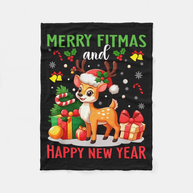 Merry Fitmas Happy New Year Funny Christmas New Ye Fleece Blanket (Front)