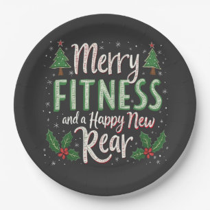 Merry Fitness and Happy New Rear Bodybuilding Xmas Paper Plate