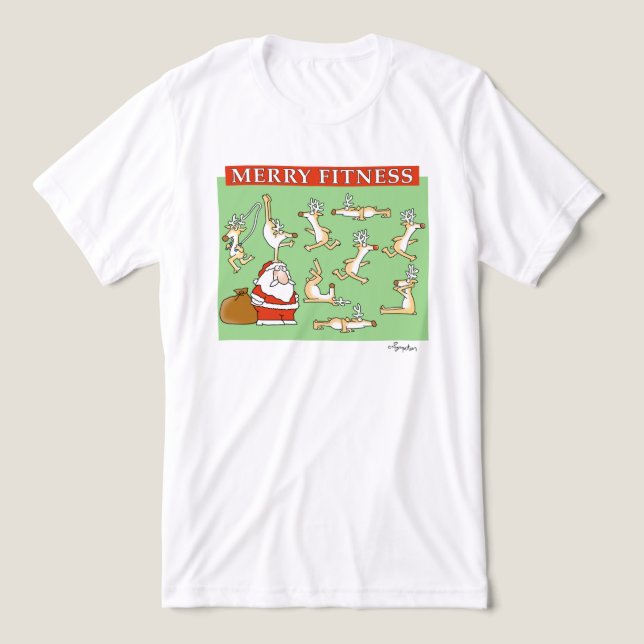 Merry Fitness exercise reindeer by Sandra Boynton Tri-Blend Shirt (Design Front)