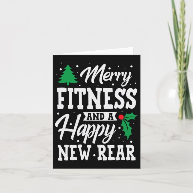Merry Fitness Happy New Rear Workout Christmas  Card (Front)