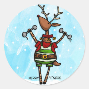 merry fitness reindeer classic round sticker