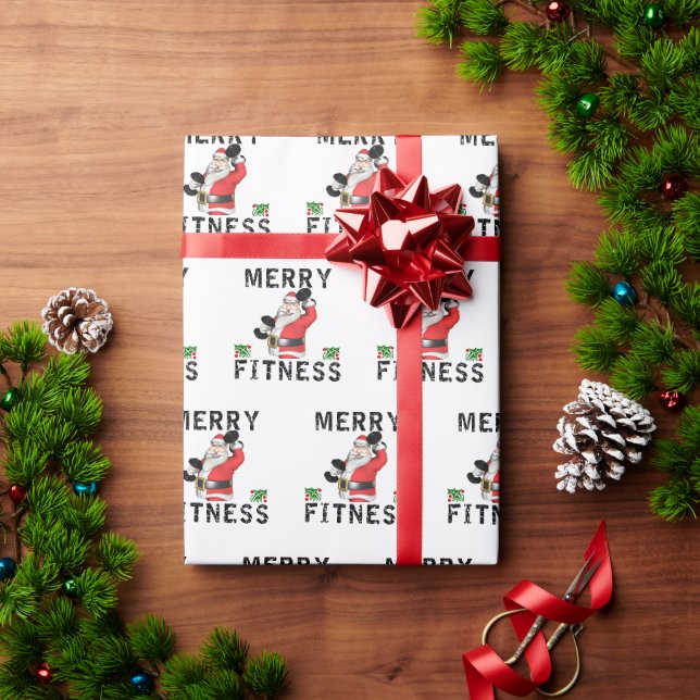 Merry Fitness Santa Weightlifting Wrapping Paper (Holiday Gift)