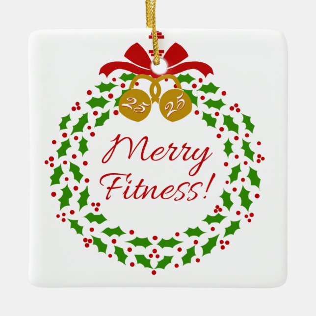 Merry Fitness Wreath Personalized Square Ornament (Front)